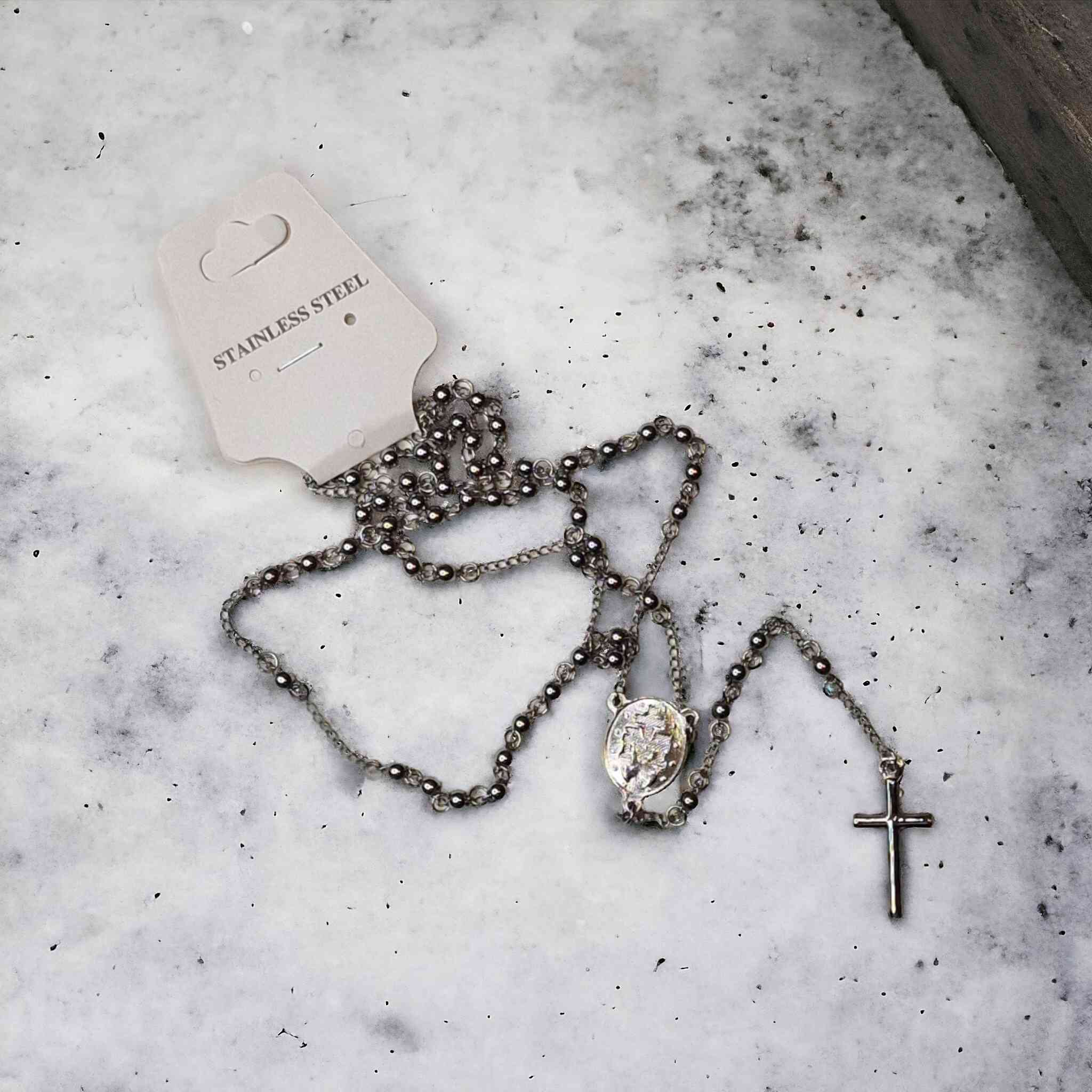 Ruženec z chirurgickej ocele strieborný