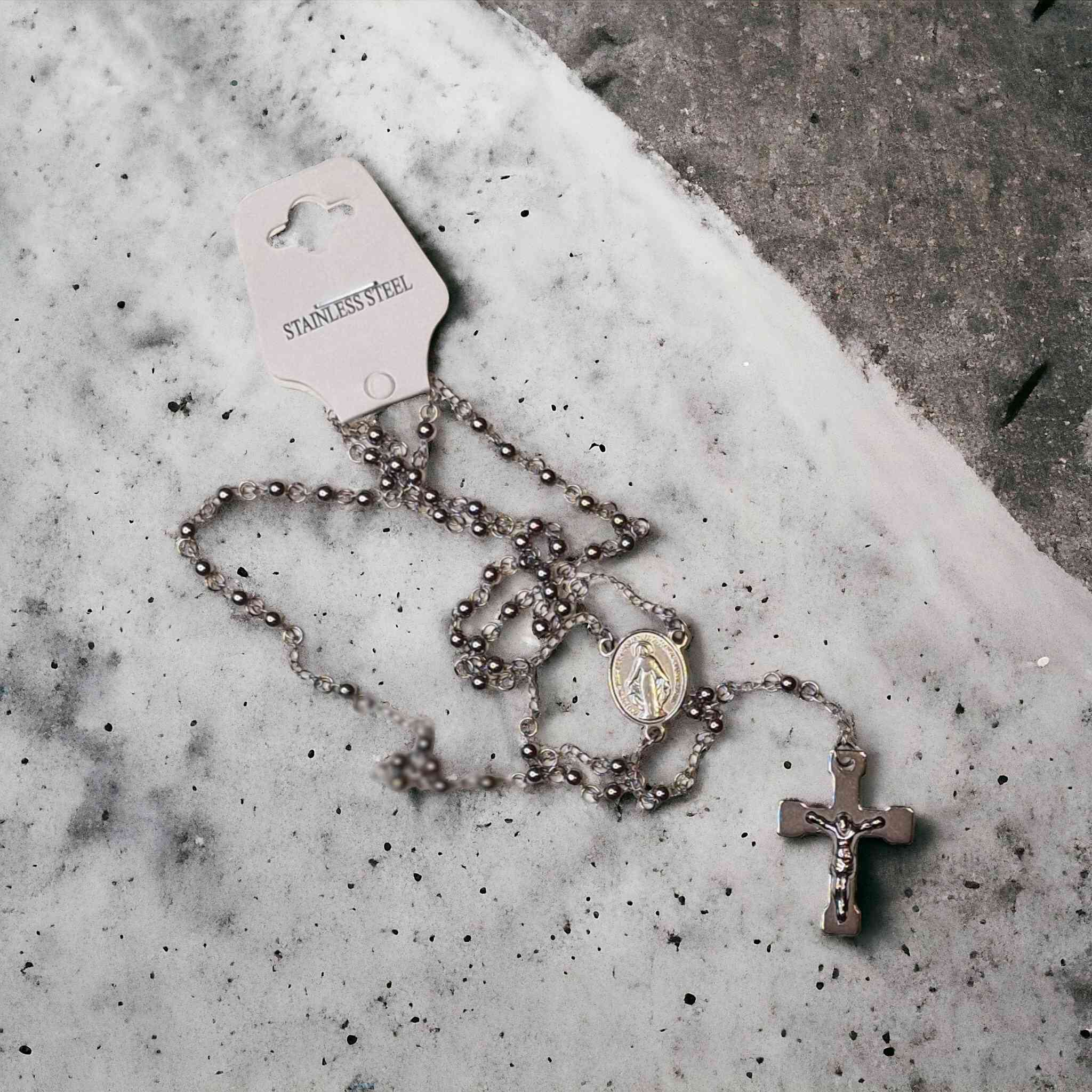Ruženec z chirurgickej ocele strieborný