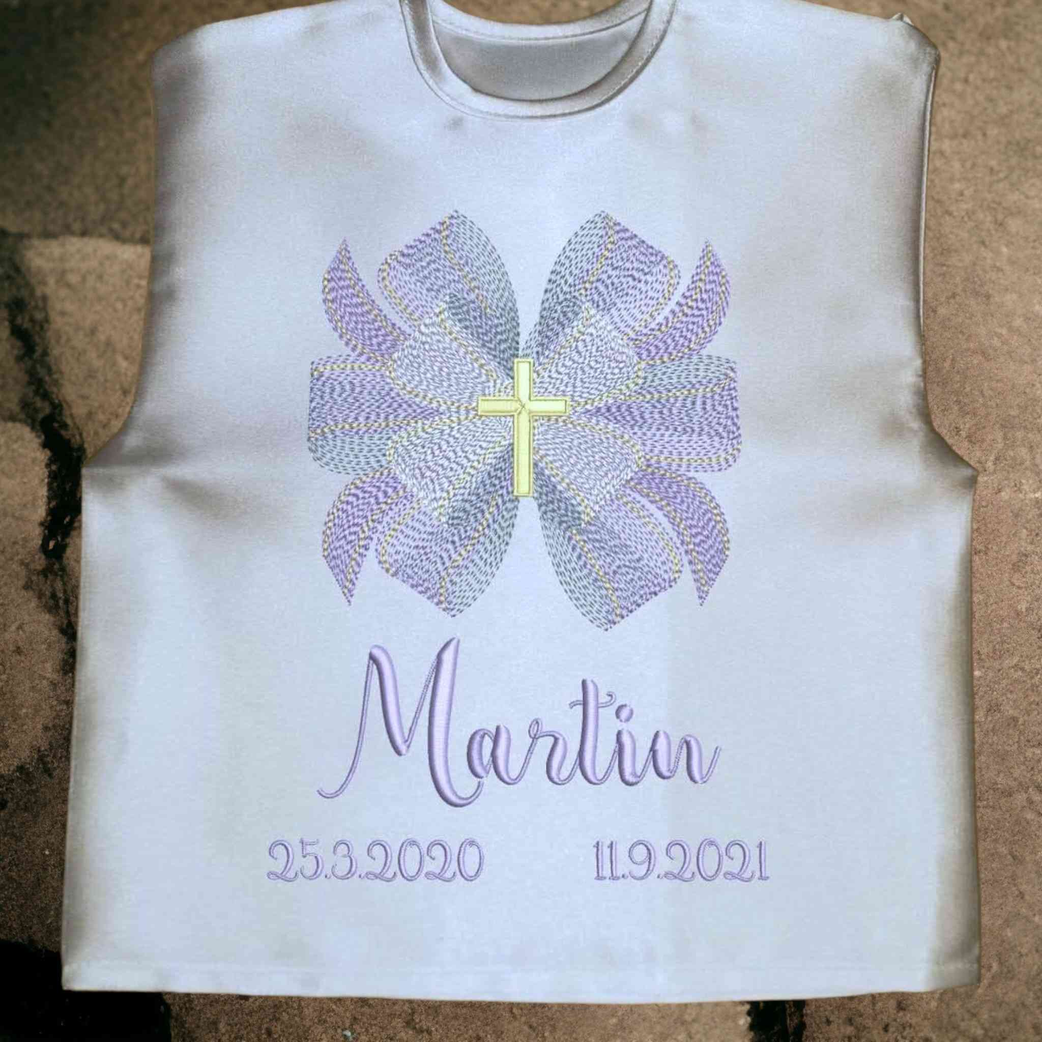 Košieľka na krst Belo / krstová košieľka mašľa a krížik - luxusná