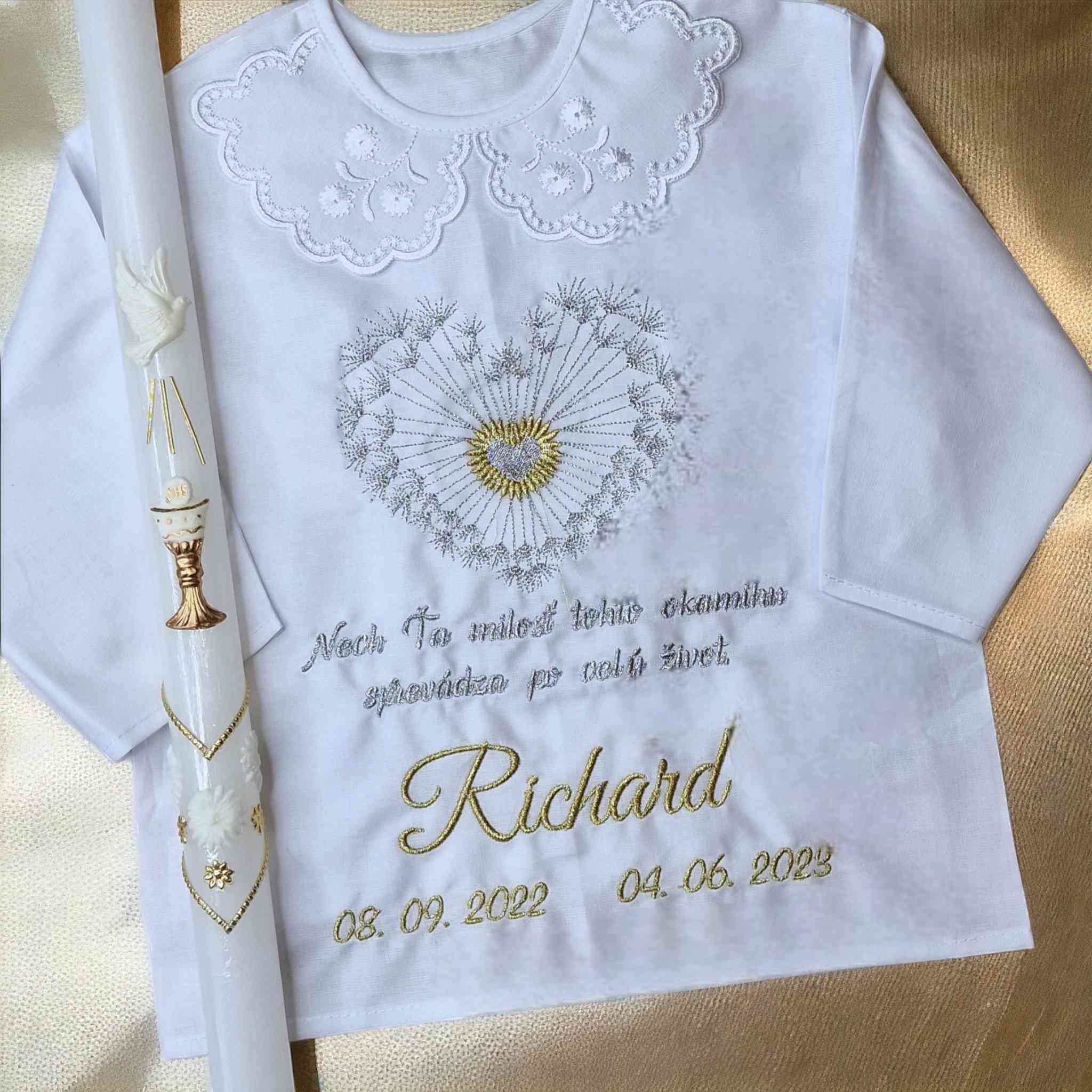 Košieľka na krst Zdenka / krstová košieľka so srdcom