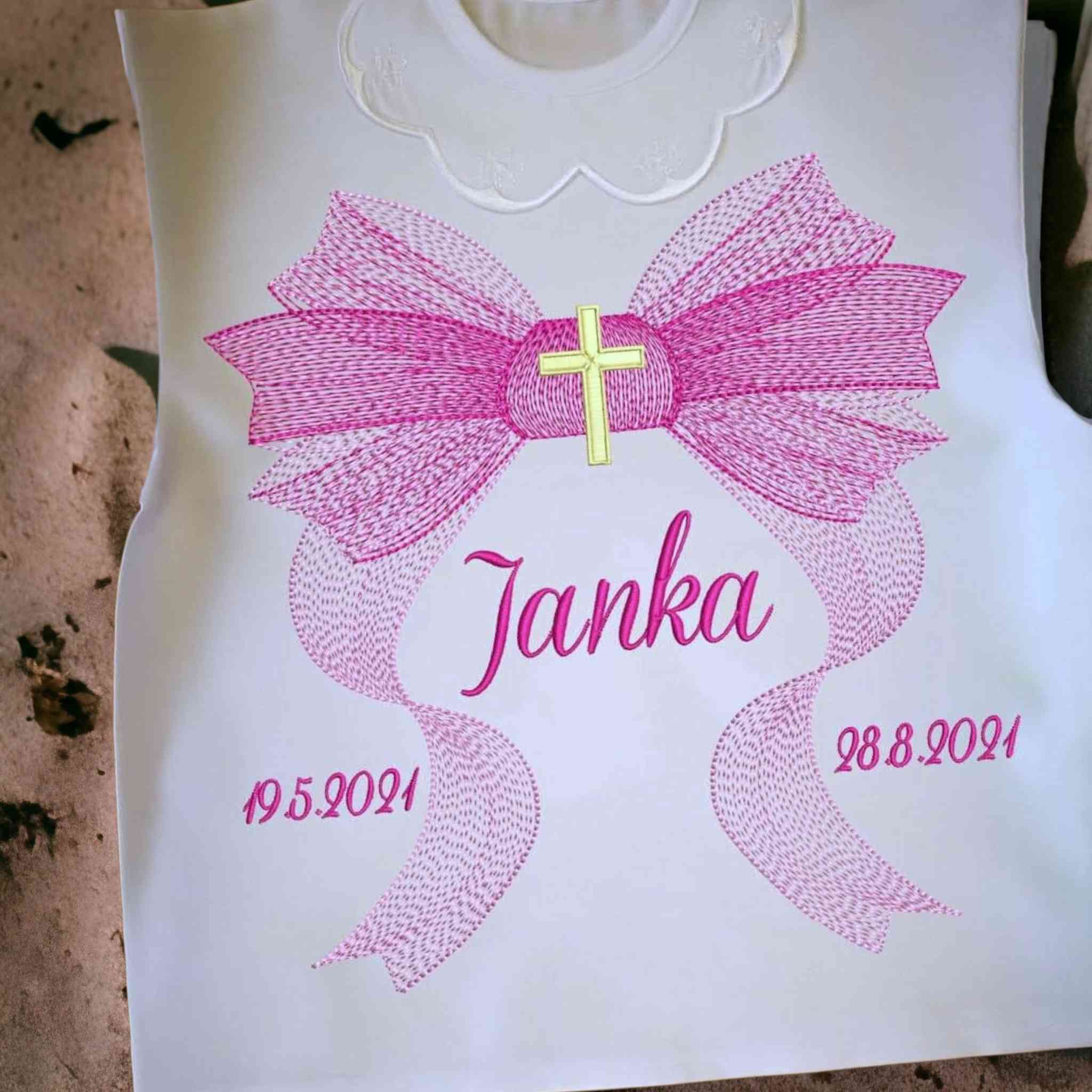 Košieľka na krst Belo / krstová košieľka mašľa a krížik - luxusná