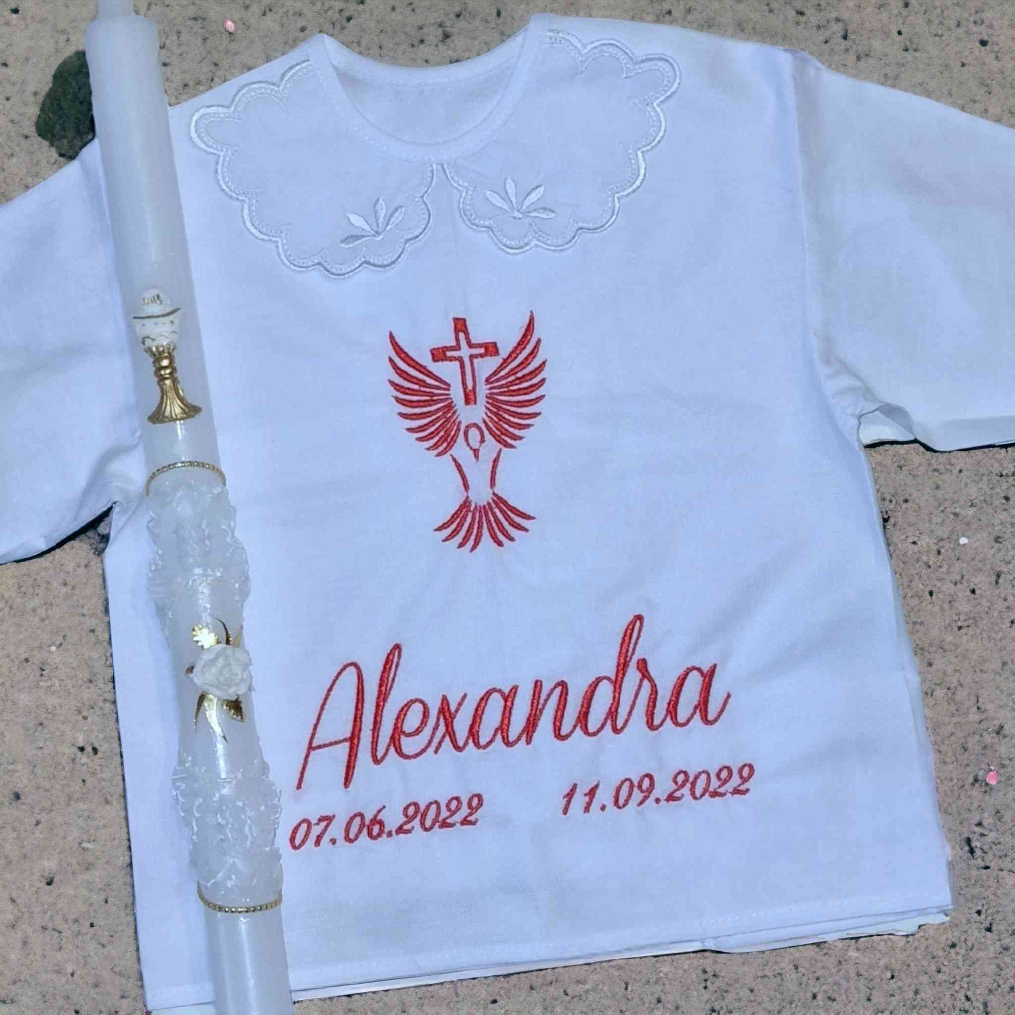 Košieľka na krst Bruno / krstová košieľka s holubicou a krížikom