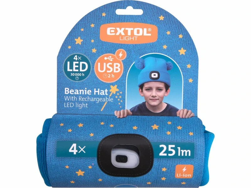 Čiapka modrá detská s čelovým svetlom, LED