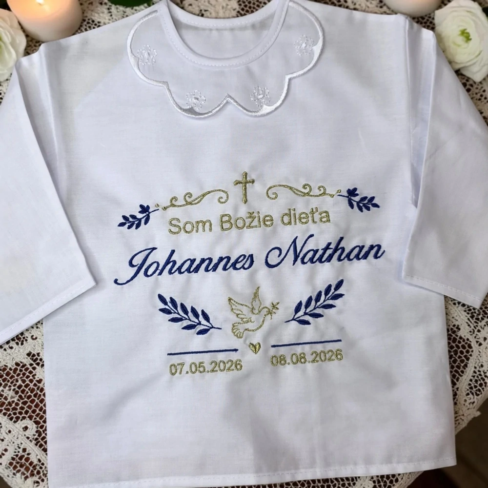 Elegantná personalizovaná košieľka ku krstu vzor Benjamin