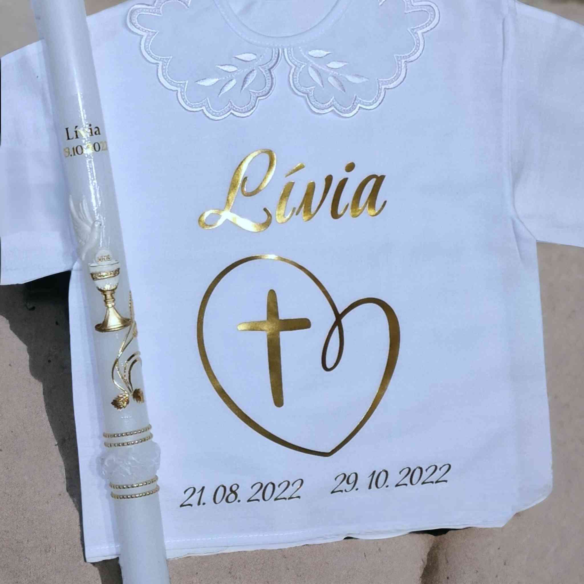 Košieľka na krst Zoe / krstová košieľka s anjelikom, krížikom, srdcom - jemná luxusná