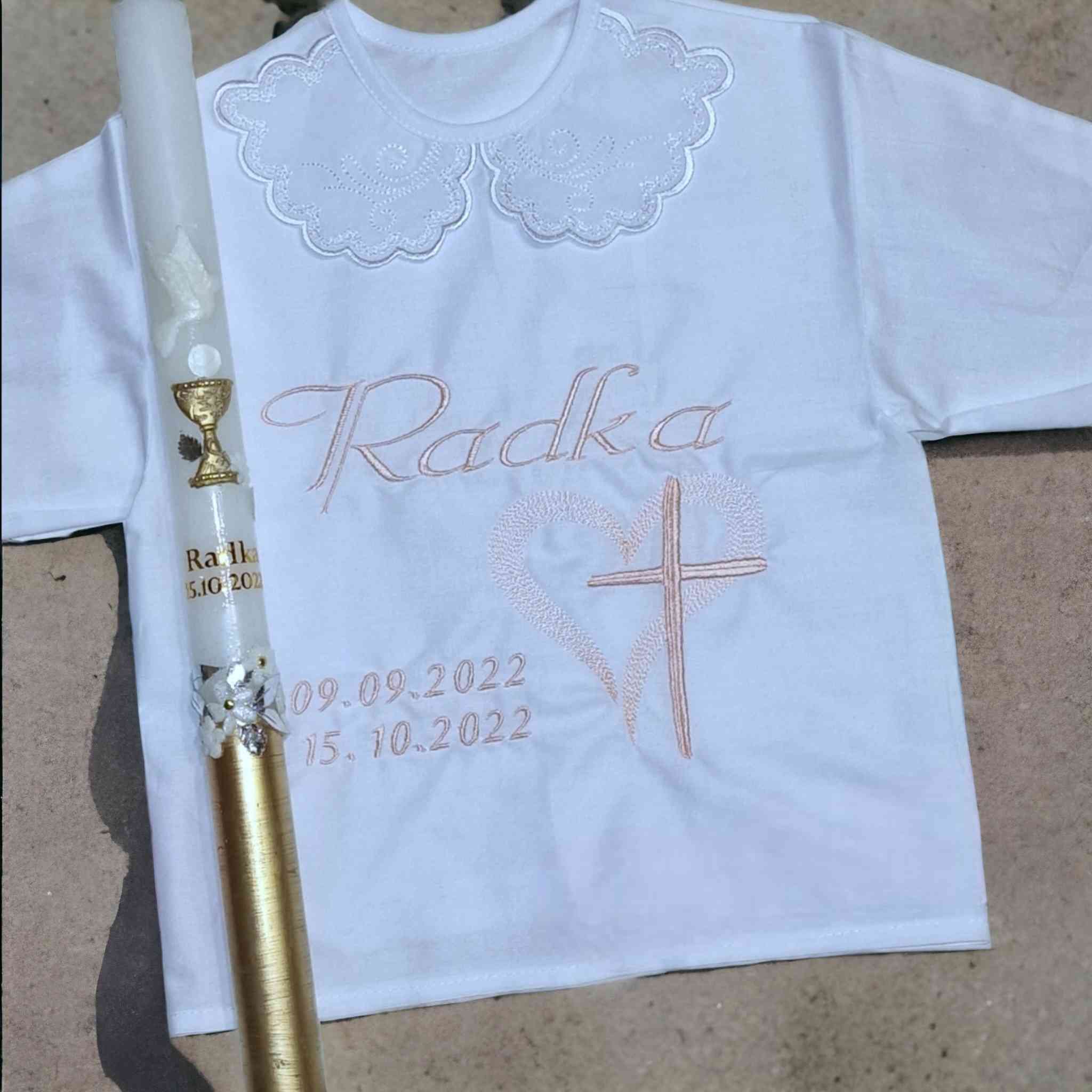 Košieľka na krst Dagmar / krstová košieľka - srdce a kríž