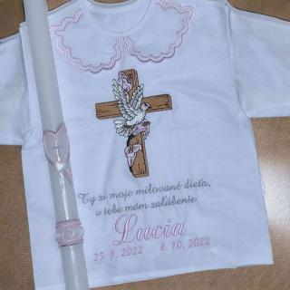 Košieľka na krst Alexa / krstová košieľka s krížom a hobubicou - bohato zdobená
