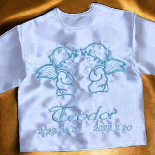 Košieľka na krst Teo / krstová košieľka s anjelikmi - luxusná