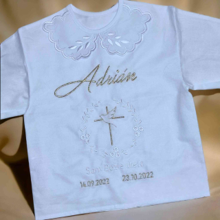 Košieľka na krst Oskar / krstová košieľka s krížom a holubicou - jemná