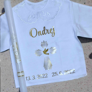 Košieľka na krst Zoe / krstová košieľka s anjelikom, krížikom, srdcom - jemná luxusná