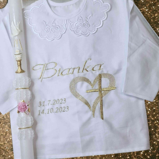 Košieľka na krst Dagmar / krstová košieľka - srdce a kríž