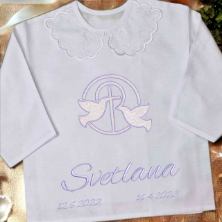 Košieľka na krst Svetlana / krstová košieľka s krížom a holubicami - jemná