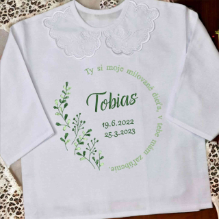 Košieľka na krst Tobias / krstová košieľka s vetvičkou - jemná