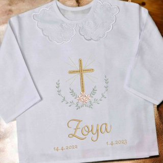Košieľka na krst Zoya / krstová košieľka s krížom - jemná