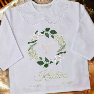 Košieľka na krst Kristina / krstová košieľka s venčekom a holubicou