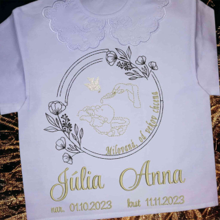 Košieľka na krst Daria / krstová košieľka s holubičkou a babätkom