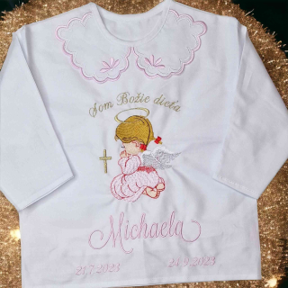 Košieľka na krst Michaela / krstová košieľka s anjelikom a krížikom