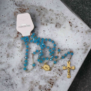 Ruženec z chirurgickej ocele zlato modrý