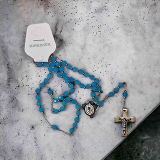 Ruženec z chirurgickej ocele strieborno modrý