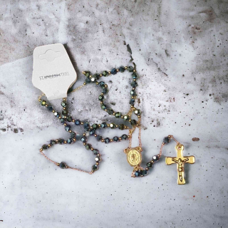 Ruženec z chirurgickej ocele zlato zelený