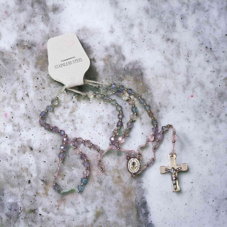 Ruženec z chirurgickej ocele strieborno bledomodro fialový