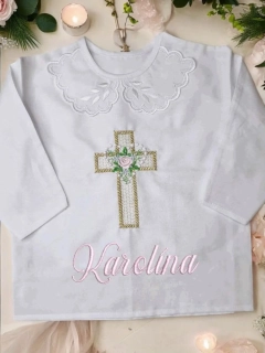 Košieľka na krst Karolína / krstová košieľka kríž a srdiečko