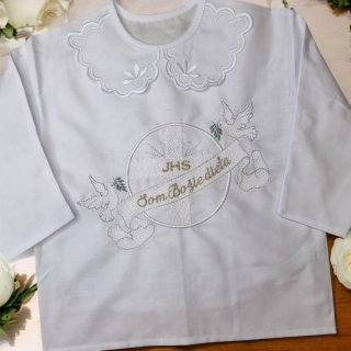 Košieľka na krst Soňa / krstová košieľka s holubicami a krížom