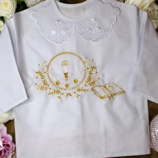 Košieľka na krst Gréta / krstová košieľka - svieca, biblia - bohaté zdobenie