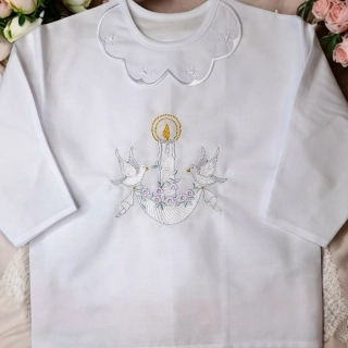 Košieľka na krst Lujza / krstová košieľka so sviecou a holubičkou