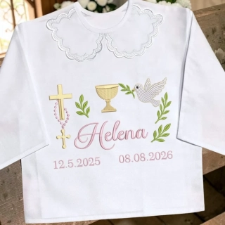 Krstová košieľka s holubicou pokoja – personalizovaná pamiatka na sviatosť krstu